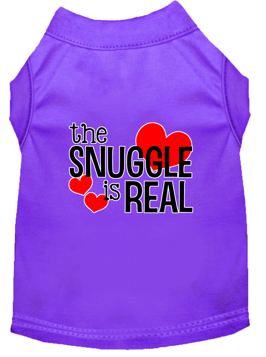 The Snuggle is Real Screen Print Dog Shirt Purple Med